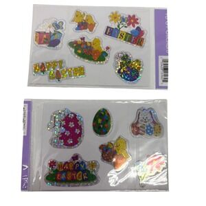 Easter Holographic Prism Sticker Sheets Lot‎ Bunnies Chicks Eggs 4 Sheets
